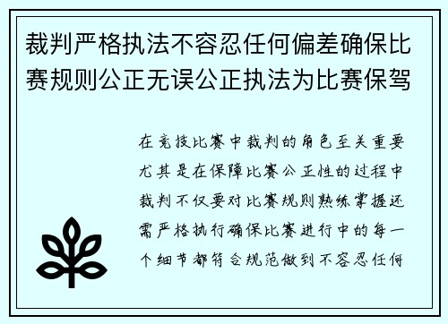 裁判严格执法不容忍任何偏差确保比赛规则公正无误公正执法为比赛保驾护航